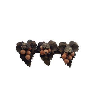 Antique Victorian Brass & Faux Coral Grapes Pin (A3788)